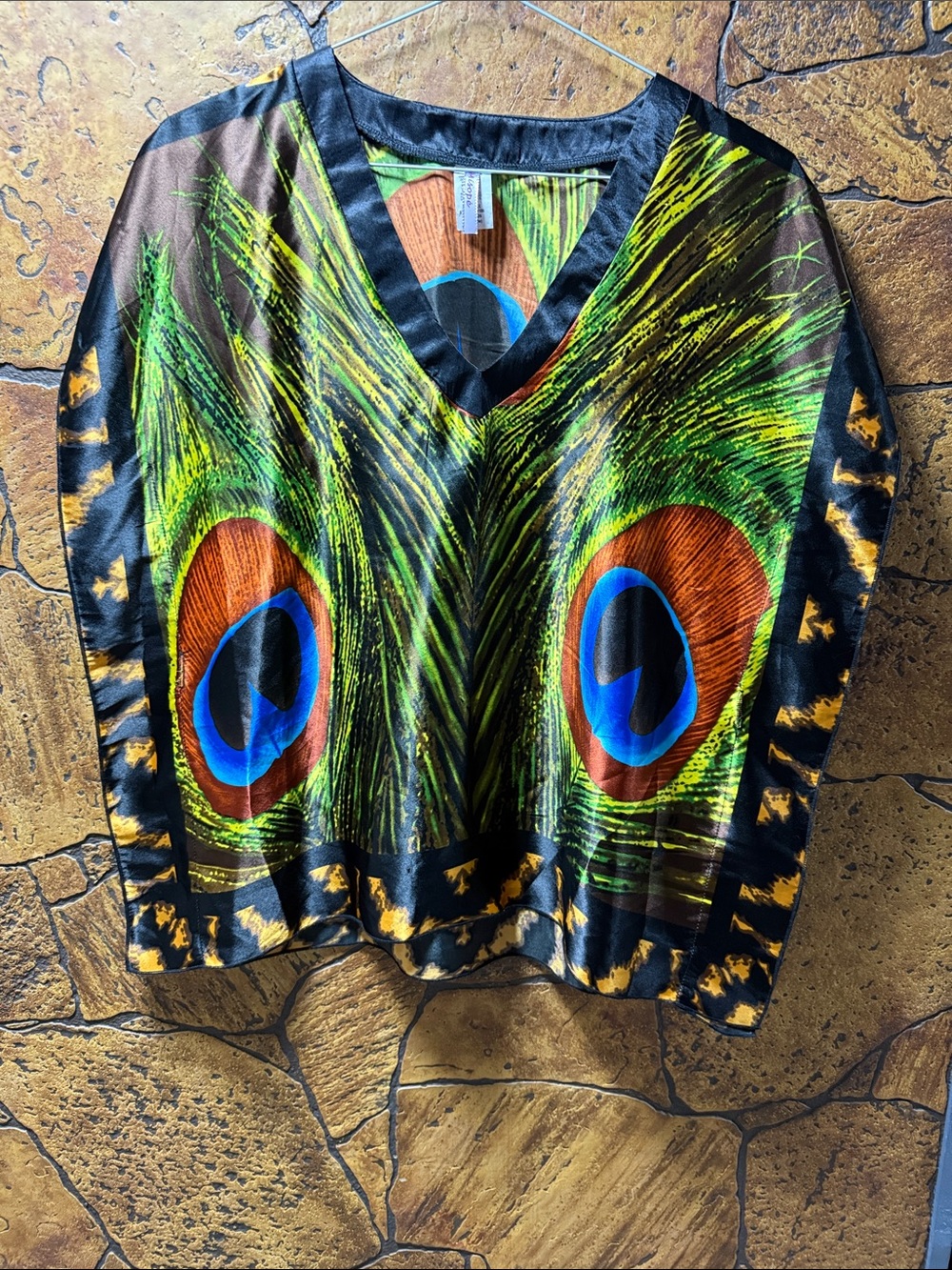 Vibrant Peacock Feather V-Neck Top. #17”